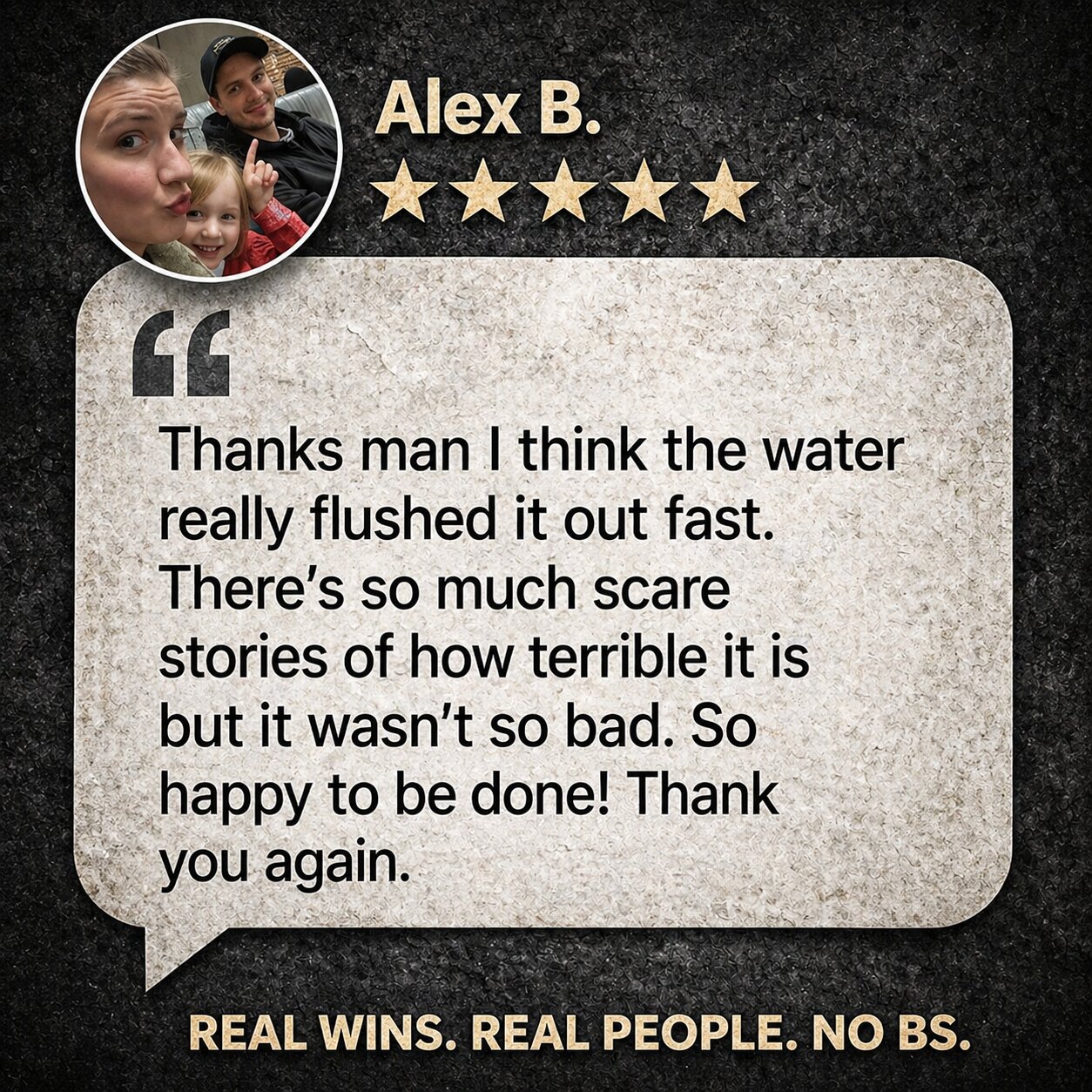Testimonial card from Alex B.