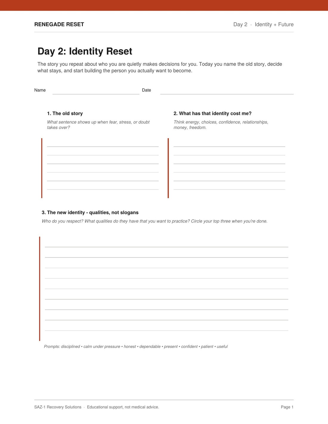 Day 2 Renegade Reset worksheet preview
