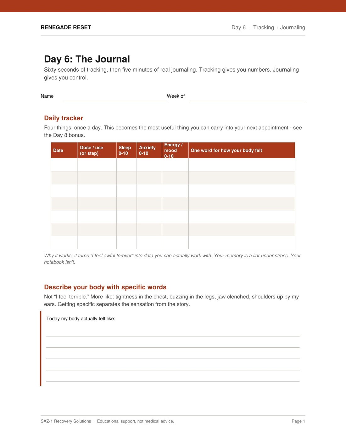 Day 6 Renegade Reset worksheet preview